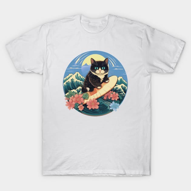 Tuxedo Surf Kitty T-Shirt by Kona Cat Creationz